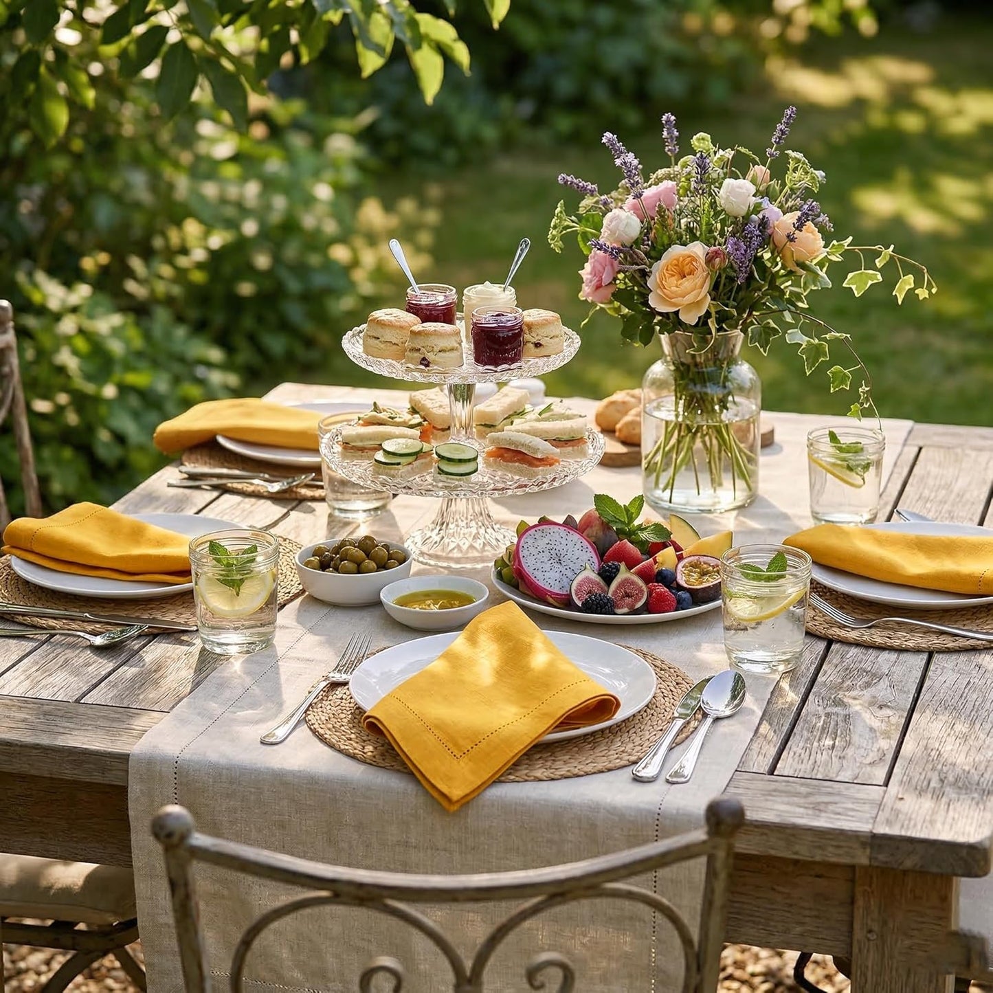 Mustard Cotton Napkins Set of 12 | Premium Hemstitch Detailing Cloth Dinner Napkins 18x18 Inch | Soft Washable & Reusable Table Napkins for Everyday Use Weddings Parties Restaurants & Hotels