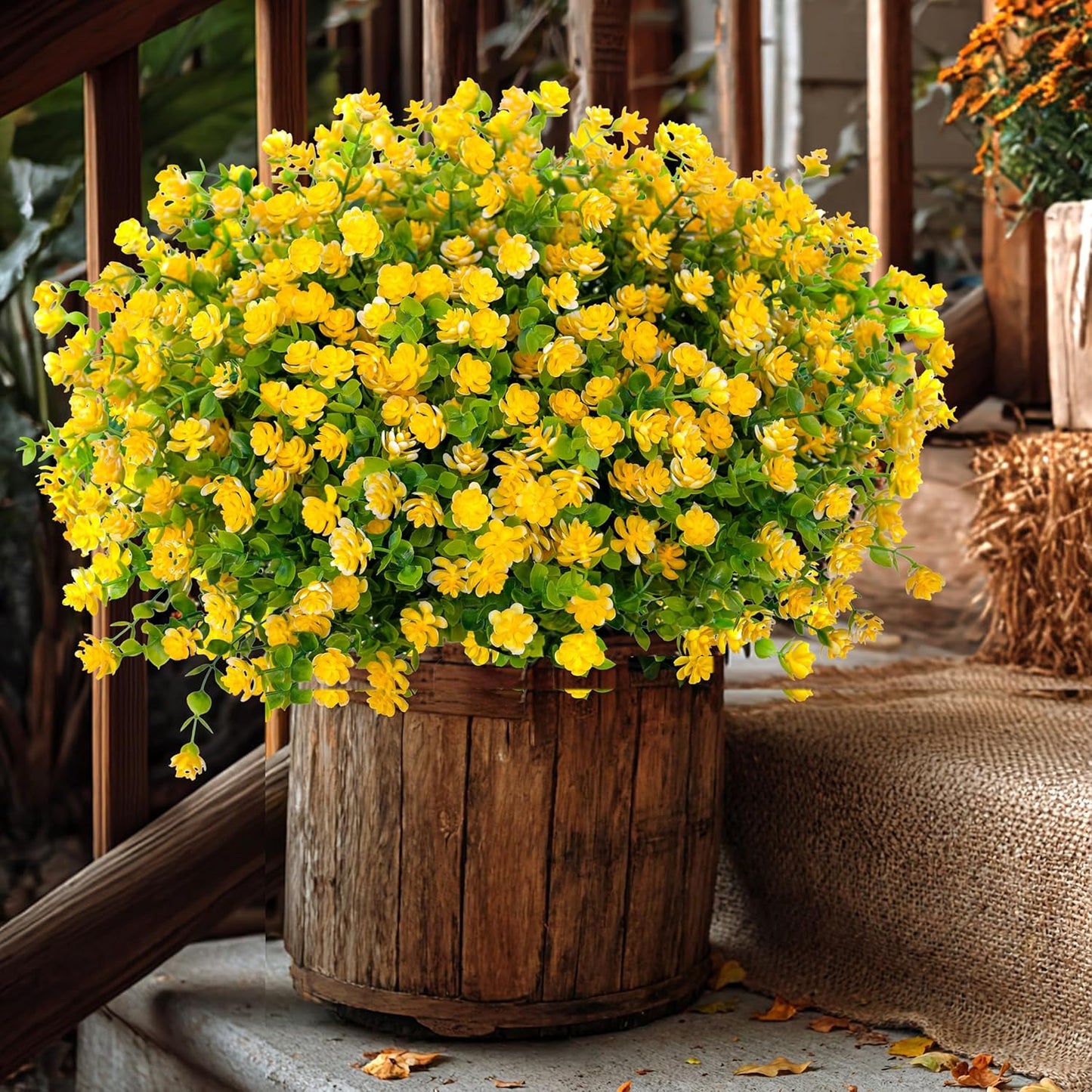 Artificial Flowers for Outdoors, 12 Bundles Fake Plants (Yellow) | UV resistant faux plastic flowers, no fade artificial greenery – garden, patio, porch & home