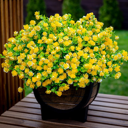 Artificial Flowers for Outdoors, 12 Bundles Fake Plants (Yellow) | UV resistant faux plastic flowers, no fade artificial greenery – garden, patio, porch & home