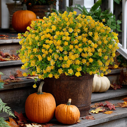Artificial Flowers for Outdoors, 12 Bundles Fake Plants (Yellow) | UV resistant faux plastic flowers, no fade artificial greenery – garden, patio, porch & home