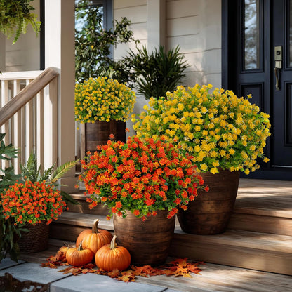 Artificial Flowers for Outdoors, 12 Bundles Fake Plants (Yellow) | UV resistant faux plastic flowers, no fade artificial greenery – garden, patio, porch & home