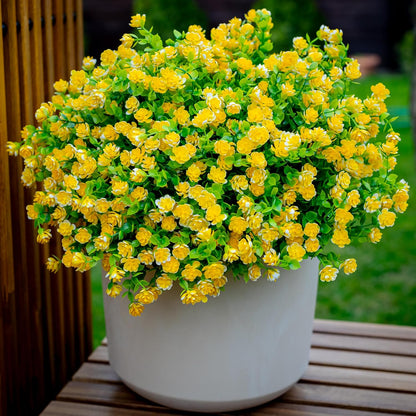 Artificial Flowers for Outdoors, 12 Bundles Fake Plants (Yellow) | UV resistant faux plastic flowers, no fade artificial greenery – garden, patio, porch & home