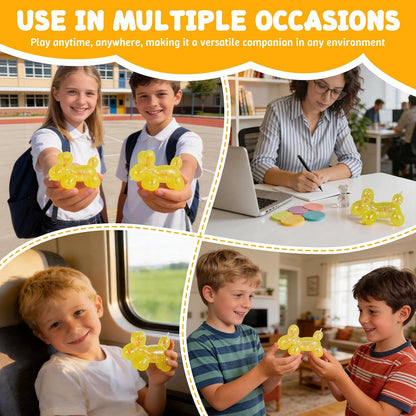 Balloon Dog Squishy Toy, Stretchy Sensory Fidget Toy for Kids and Adults, 1.97in Soft Stress Relief Squeeze Toy, Cute Balloon Animal Desk Toy, Glitter Squishy Gift(Yellow)