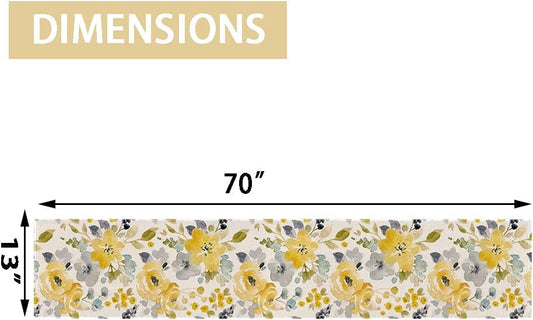 Yellow Floral Table Runner, Seasonal Summer Watercolor Flower Holiday Kitchen Dining Table Decoration for Home Party Decor 13 x 70 Inch
