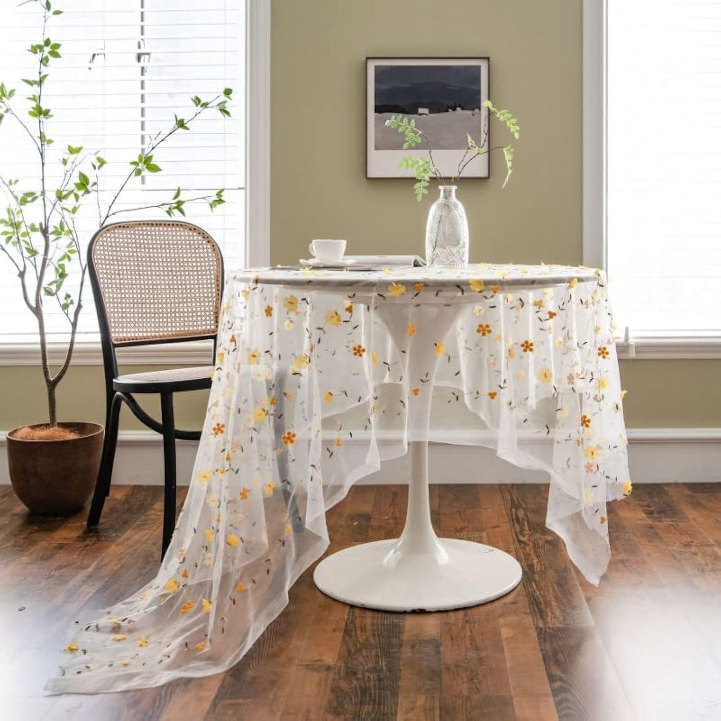 Rectangular Table Cloth Lace Vintage Tablecloth Shabby Chic Embroidered Oblong Tablecover for Wedding Banquet Holiday Long Dinner Tables (Yellow Relief Lace, 39" x 59")