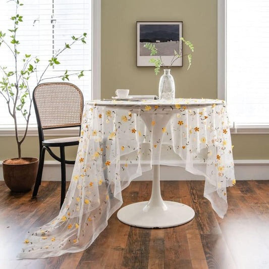 Rectangular Table Cloth Lace Vintage Tablecloth Shabby Chic Embroidered Oblong Tablecover for Wedding Banquet Holiday Long Dinner Tables (Yellow Relief Lace, 39" x 59")