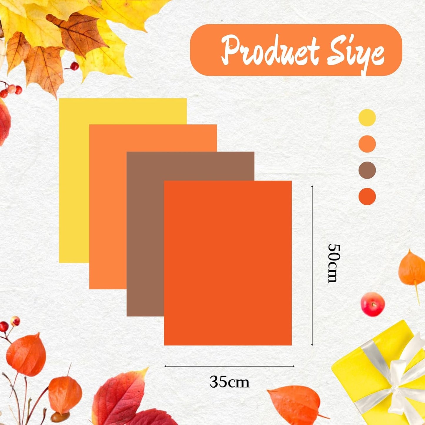 Orange Tissue Paper, 60 Sheets Yellow Tissue Paper for Gift Bags, Autumn Halloween DIY Crafts, Wrapping Tissue Paper for Gifts, 20 X 14 Inches