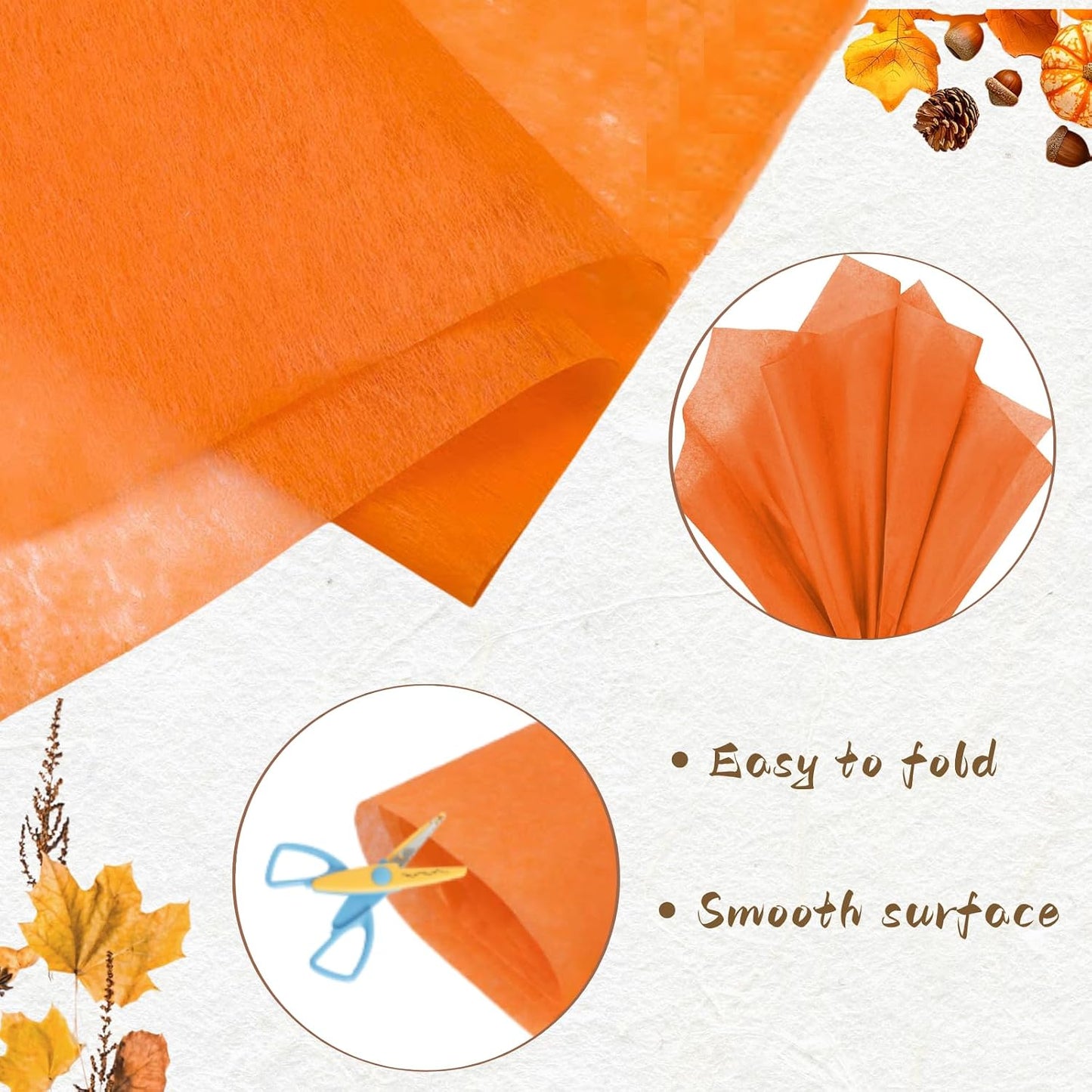Orange Tissue Paper, 60 Sheets Yellow Tissue Paper for Gift Bags, Autumn Halloween DIY Crafts, Wrapping Tissue Paper for Gifts, 20 X 14 Inches