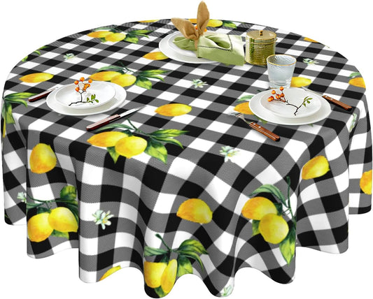 Lemon Tablecloth Washable Reusable Anti-Wrinkle Round Tablecloth 60 Inch for Home Parties Indoor Dinner and Outdoor Picnic Kitchen Dining Decor