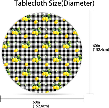 Lemon Tablecloth Washable Reusable Anti-Wrinkle Round Tablecloth 60 Inch for Home Parties Indoor Dinner and Outdoor Picnic Kitchen Dining Decor
