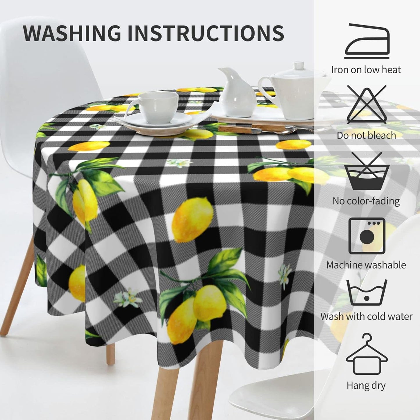Lemon Tablecloth Washable Reusable Anti-Wrinkle Round Tablecloth 60 Inch for Home Parties Indoor Dinner and Outdoor Picnic Kitchen Dining Decor