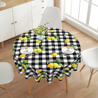 Lemon Tablecloth Washable Reusable Anti-Wrinkle Round Tablecloth 60 Inch for Home Parties Indoor Dinner and Outdoor Picnic Kitchen Dining Decor