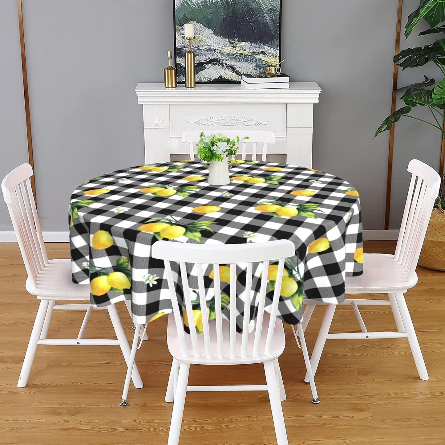 Lemon Tablecloth Washable Reusable Anti-Wrinkle Round Tablecloth 60 Inch for Home Parties Indoor Dinner and Outdoor Picnic Kitchen Dining Decor