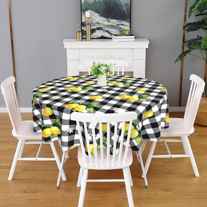 Lemon Tablecloth Washable Reusable Anti-Wrinkle Round Tablecloth 60 Inch for Home Parties Indoor Dinner and Outdoor Picnic Kitchen Dining Decor
