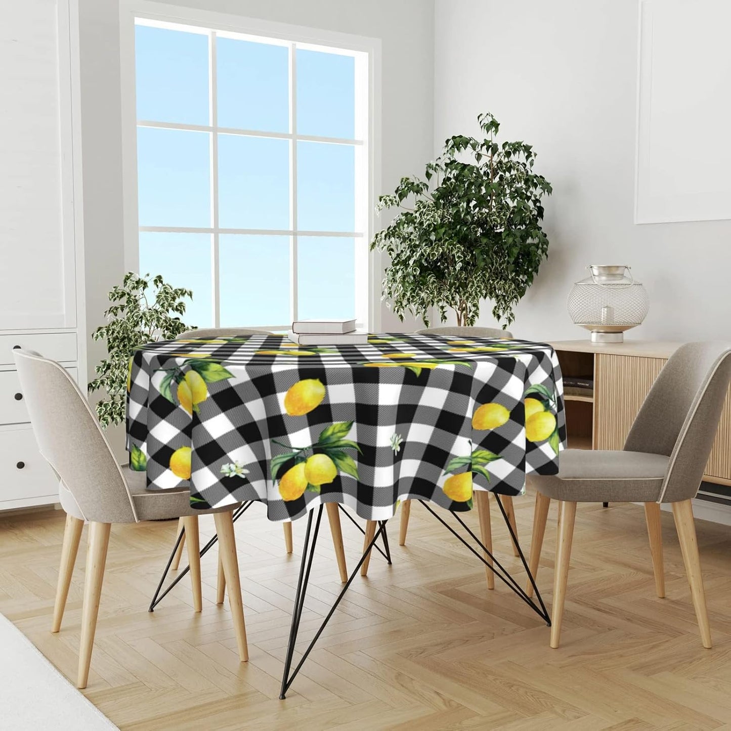 Lemon Tablecloth Washable Reusable Anti-Wrinkle Round Tablecloth 60 Inch for Home Parties Indoor Dinner and Outdoor Picnic Kitchen Dining Decor
