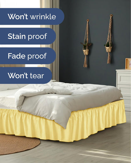 Wrap Around Dust Ruffle Bed Skirt for College Dorm - Yellow - Twin/Twin XL Size Beds w/ 15 Inch Drop - Elastic Strap & Adjustable Pleated Bedskirt - Wrinkle & Fade Free - for Women, Men, Kids & Teens