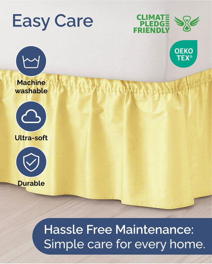 Wrap Around Dust Ruffle Bed Skirt for College Dorm - Yellow - Twin/Twin XL Size Beds w/ 15 Inch Drop - Elastic Strap & Adjustable Pleated Bedskirt - Wrinkle & Fade Free - for Women, Men, Kids & Teens