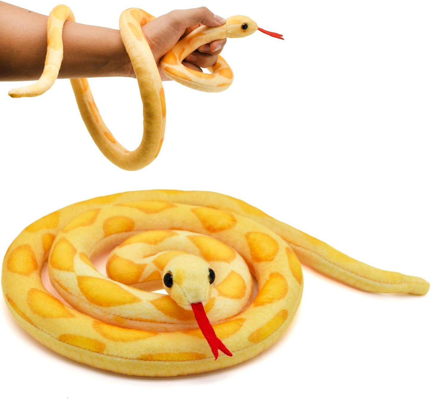 3.6 ft Long Lifelike Snake Stuffed Animal Toys - Funny Prank Props (Yellow) | Realistic Python Plush Doll, Cuddly Soft Plushie, Gag Gifts for Kids & Adult, Birthday, Christmas, Halloween Decor