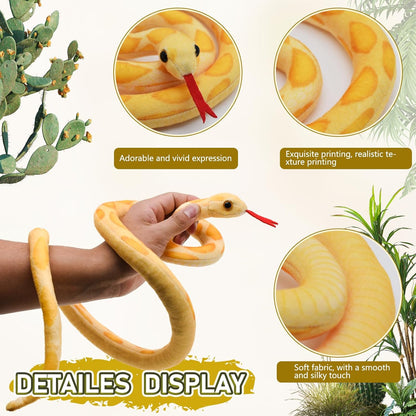 3.6 ft Long Lifelike Snake Stuffed Animal Toys - Funny Prank Props (Yellow) | Realistic Python Plush Doll, Cuddly Soft Plushie, Gag Gifts for Kids & Adult, Birthday, Christmas, Halloween Decor
