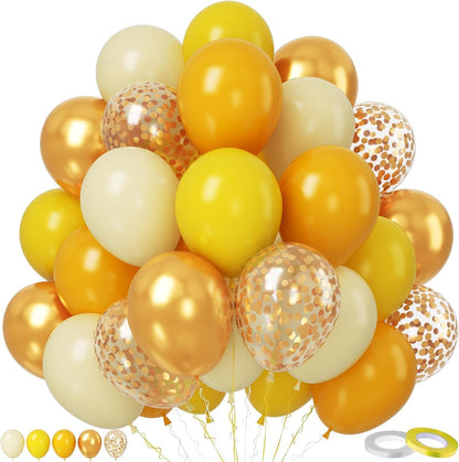 Yellow and Gold Balloon Set - 50Pcs 12 Inch Metallic Gold Confetti and Light Lemon Latex Balloons for Baby Shower, Bee Party, Sunflower Fall Birthday Decorations