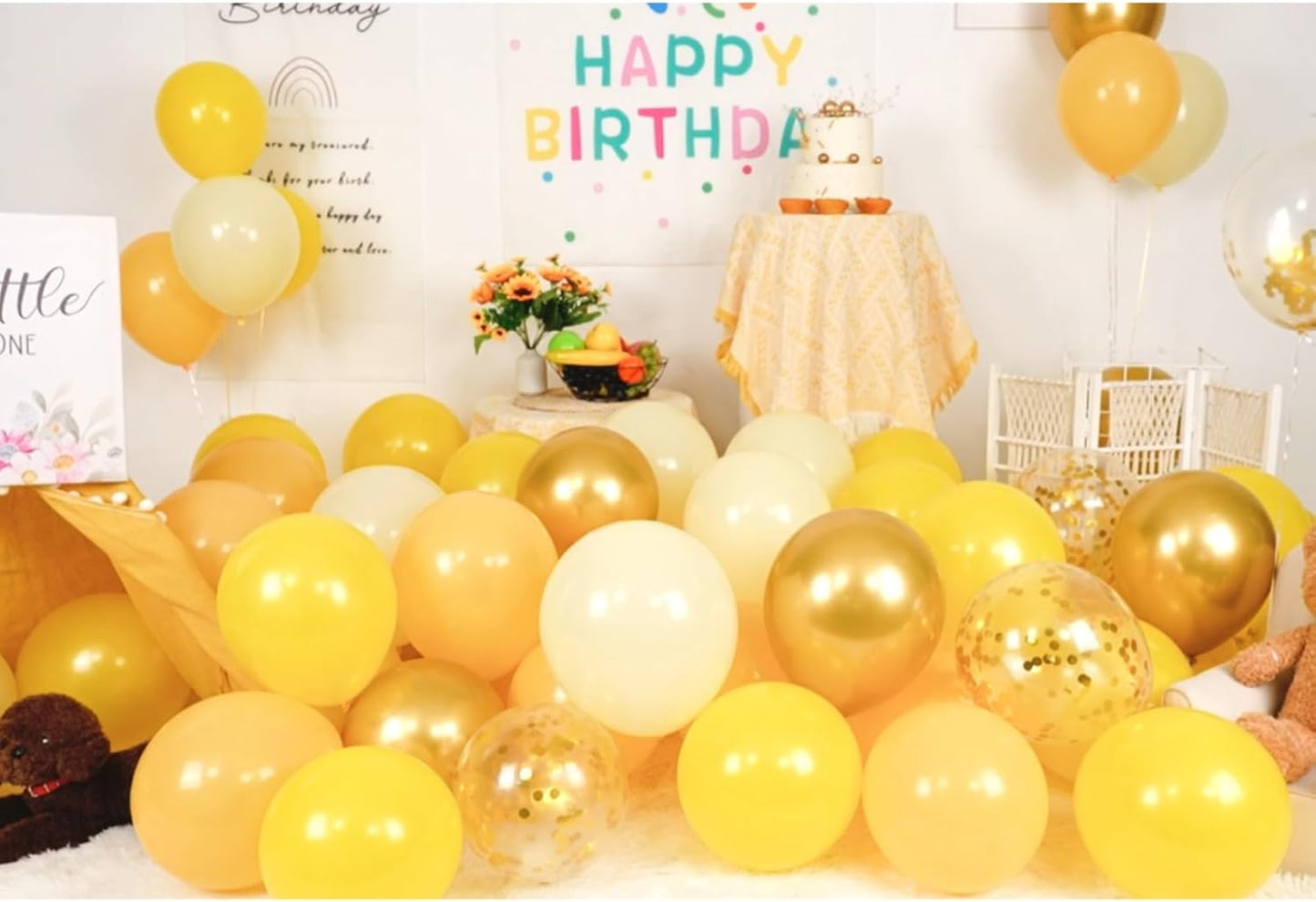 Yellow and Gold Balloon Set - 50Pcs 12 Inch Metallic Gold Confetti and Light Lemon Latex Balloons for Baby Shower, Bee Party, Sunflower Fall Birthday Decorations