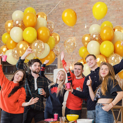 Yellow and Gold Balloon Set - 50Pcs 12 Inch Metallic Gold Confetti and Light Lemon Latex Balloons for Baby Shower, Bee Party, Sunflower Fall Birthday Decorations