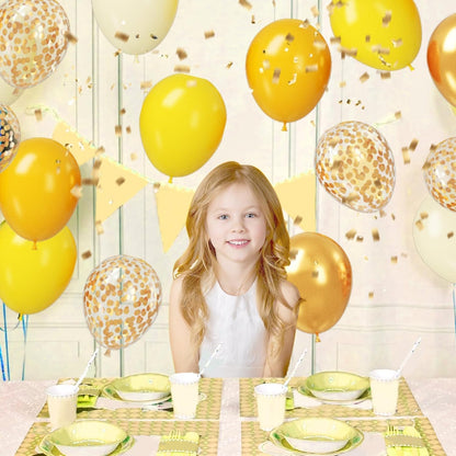 Yellow and Gold Balloon Set - 50Pcs 12 Inch Metallic Gold Confetti and Light Lemon Latex Balloons for Baby Shower, Bee Party, Sunflower Fall Birthday Decorations