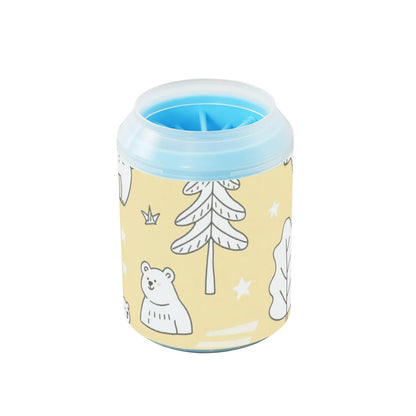 Nordic Animal Deer Yellow Star Reusable Paw Cleaner Cup with Soft Silicone Brush Pets Feet Cleaning Kit for Small Medium Large Breed Dogs/Cats