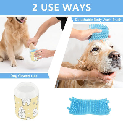Nordic Animal Deer Yellow Star Reusable Paw Cleaner Cup with Soft Silicone Brush Pets Feet Cleaning Kit for Small Medium Large Breed Dogs/Cats