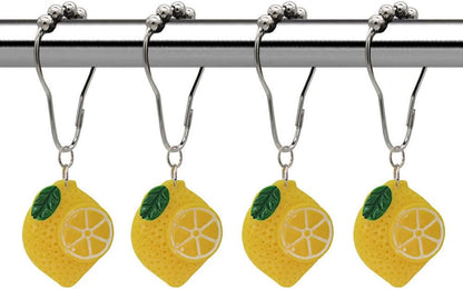 12 Pcs Yellow Lemon Shower Curtain Hooks, Rust Proof Stainless Steel Shower Curtain Rings, Decorative Metal Curtain Hanger for Resin Fruit Lemon Theme Bathroom Shower Rods Decor