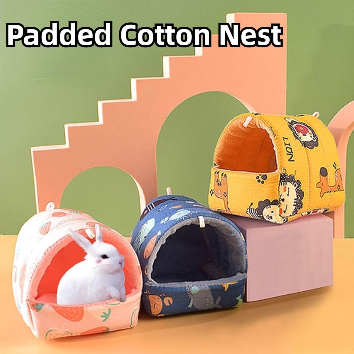 Guinea Pig Bed, Hamster Hideout Washable Small Animal House Cage Accessories for Dwarf Rabbits Chinchillas Hamsters Hedgehogs Ferrets Bearded Dragons and Rats (Yellow B,Medium)