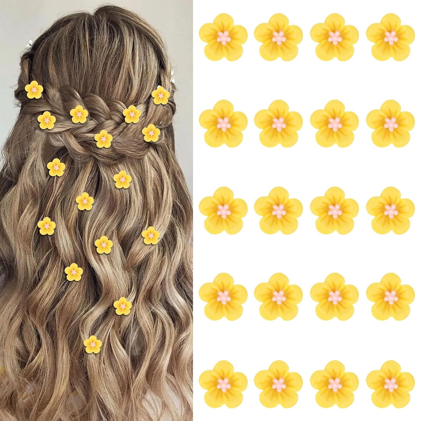 20Pcs Mini Yellow Flower Hair Clips for Girls & Women - Cute Flower Hair Pins & Barrettes for Wedding & Bridal Hair Accessories