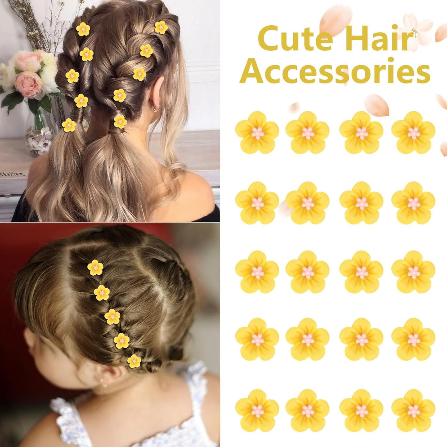 20Pcs Mini Yellow Flower Hair Clips for Girls & Women - Cute Flower Hair Pins & Barrettes for Wedding & Bridal Hair Accessories