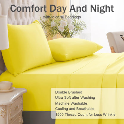 MICORAL Twin Bed Sheets Set, Soft Breathable Bedding Sheet Set, Sheets Set with 16" Deep Pocket Design (3 Pieces, Twin, Yellow)