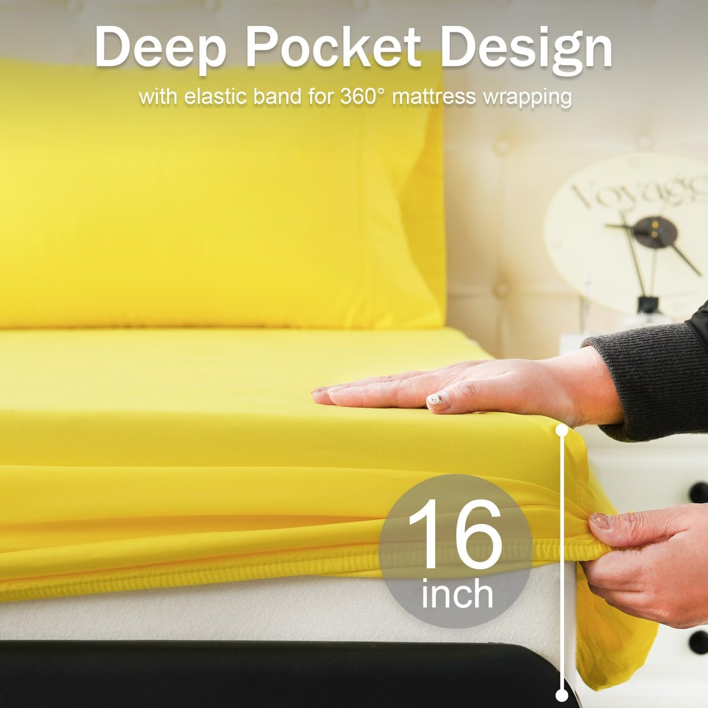 MICORAL Twin Bed Sheets Set, Soft Breathable Bedding Sheet Set, Sheets Set with 16" Deep Pocket Design (3 Pieces, Twin, Yellow)