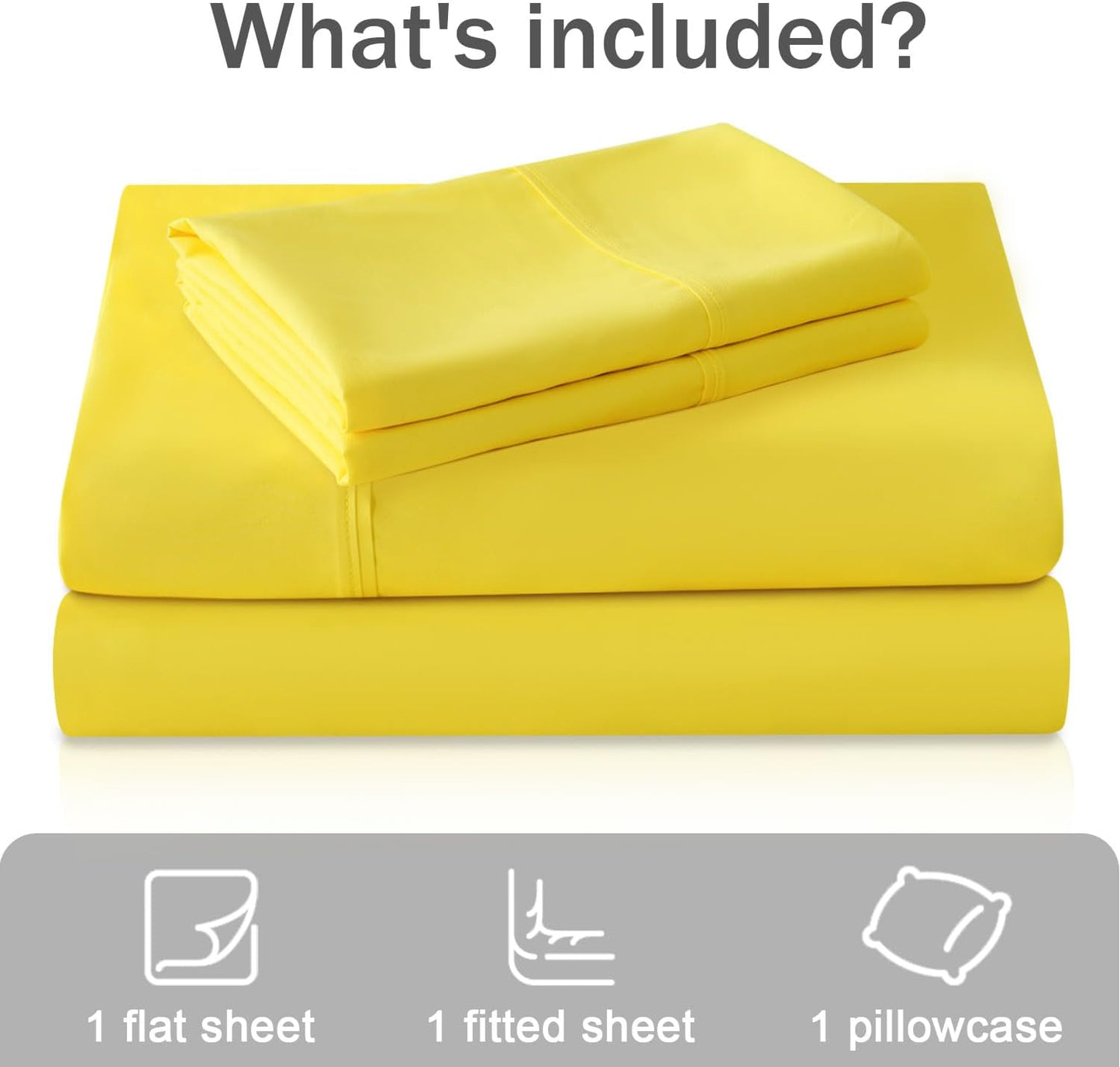 MICORAL Twin Bed Sheets Set, Soft Breathable Bedding Sheet Set, Sheets Set with 16" Deep Pocket Design (3 Pieces, Twin, Yellow)