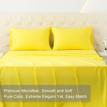 MICORAL Twin Bed Sheets Set, Soft Breathable Bedding Sheet Set, Sheets Set with 16" Deep Pocket Design (3 Pieces, Twin, Yellow)