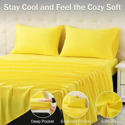 MICORAL Twin Bed Sheets Set, Soft Breathable Bedding Sheet Set, Sheets Set with 16" Deep Pocket Design (3 Pieces, Twin, Yellow)