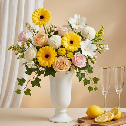 35 Pcs Artificial Gerbera Daisy Flowers with Bendable Stems 12 Inch PU Faux Gerbera Flowers Bouquet Fake Daisies for Wedding Home Party DIY Floral Arrangements(Yellow)