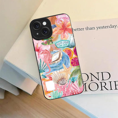 Preppy Beach Summer Pink Collage Phone Case for iPhone 15 6.1", Aesthetic Coastal Seashell Flower Lemon Cases Scratch Resistant Shockproof Protective Girly Funda for Girls Women