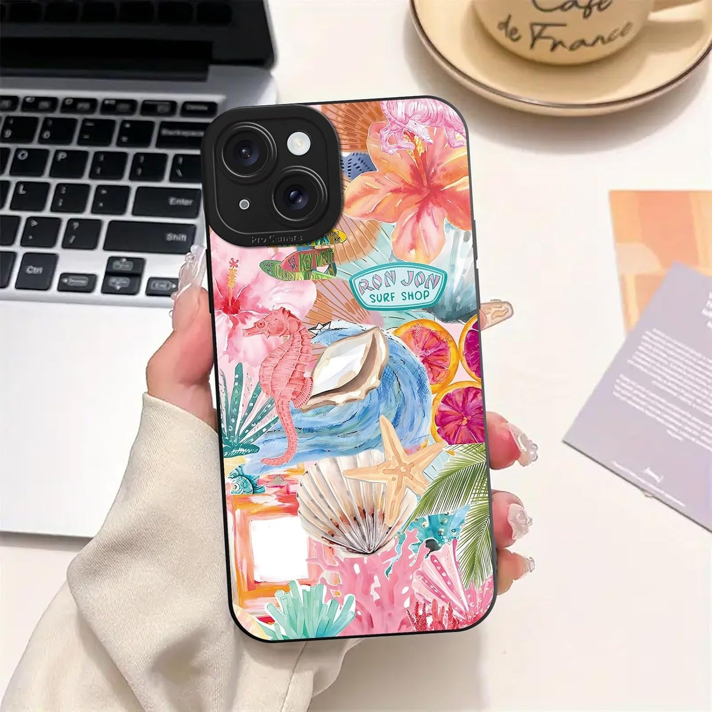 Preppy Beach Summer Pink Collage Phone Case for iPhone 15 6.1", Aesthetic Coastal Seashell Flower Lemon Cases Scratch Resistant Shockproof Protective Girly Funda for Girls Women