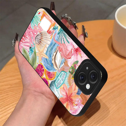 Preppy Beach Summer Pink Collage Phone Case for iPhone 15 6.1", Aesthetic Coastal Seashell Flower Lemon Cases Scratch Resistant Shockproof Protective Girly Funda for Girls Women