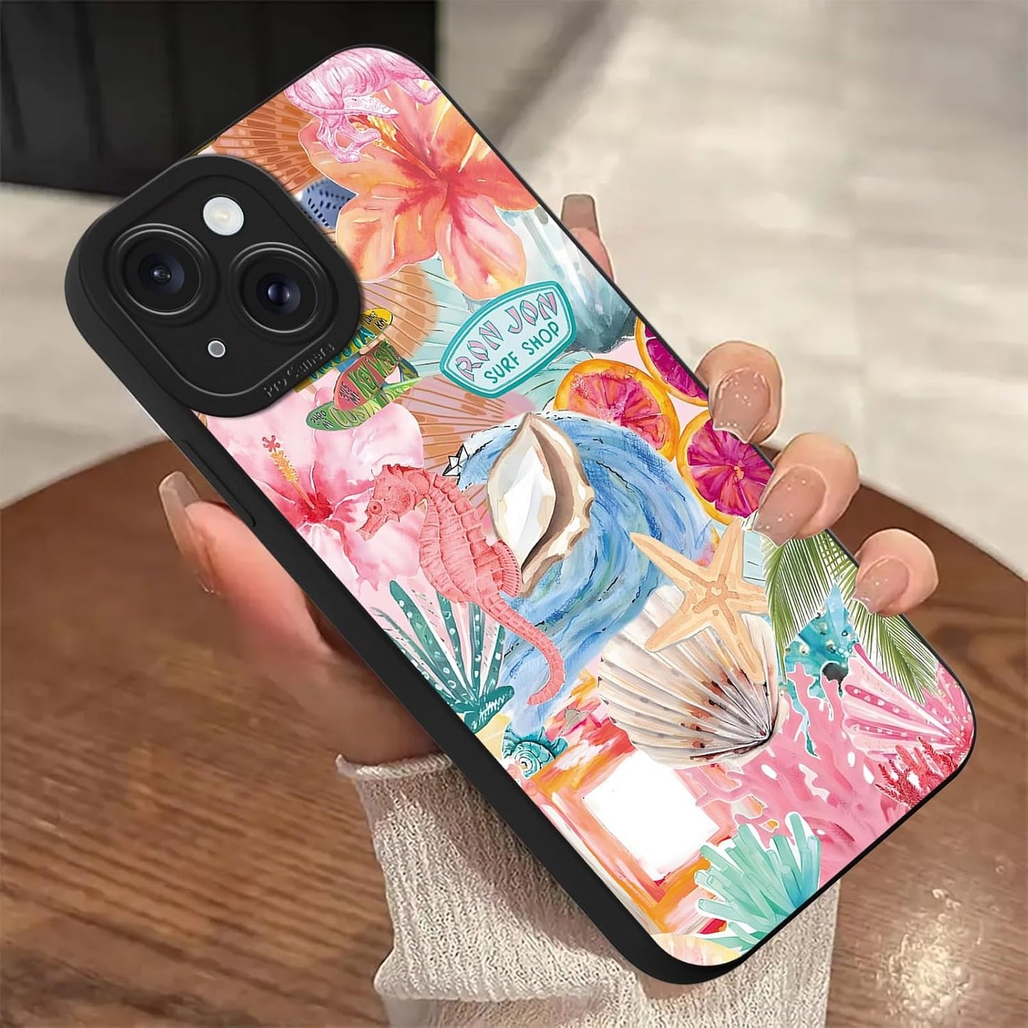 Preppy Beach Summer Pink Collage Phone Case for iPhone 15 6.1", Aesthetic Coastal Seashell Flower Lemon Cases Scratch Resistant Shockproof Protective Girly Funda for Girls Women