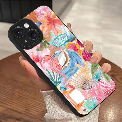 Preppy Beach Summer Pink Collage Phone Case for iPhone 15 6.1", Aesthetic Coastal Seashell Flower Lemon Cases Scratch Resistant Shockproof Protective Girly Funda for Girls Women
