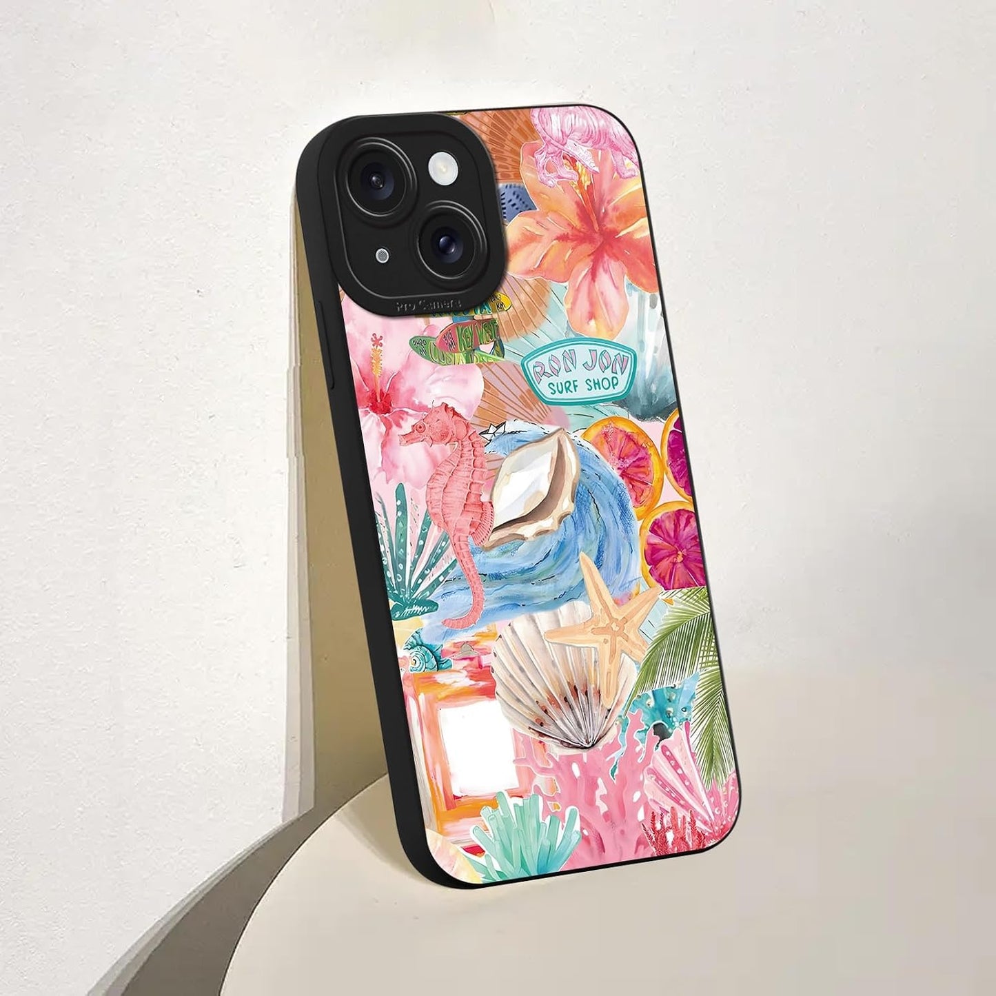 Preppy Beach Summer Pink Collage Phone Case for iPhone 15 6.1", Aesthetic Coastal Seashell Flower Lemon Cases Scratch Resistant Shockproof Protective Girly Funda for Girls Women
