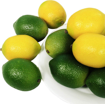 28 Pcs Fake Lemon Artificial Fruits Vivid Green and Yellow Lemon Mixed Set Lifelike Simulation Fruit for Home House Kitchen Party Decoration
