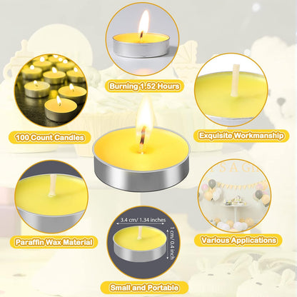 50 Set Baby Shower Party Candles Gift for Guests Cute Tea Lights Candle Decorations with Thank You Cards Organza Bags for Girl Boy Baby Shower Gender Reveal Favors(Yellow)