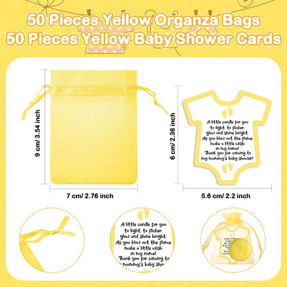 50 Set Baby Shower Party Candles Gift for Guests Cute Tea Lights Candle Decorations with Thank You Cards Organza Bags for Girl Boy Baby Shower Gender Reveal Favors(Yellow)