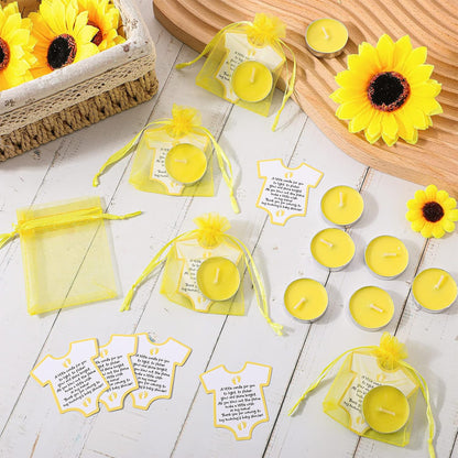 50 Set Baby Shower Party Candles Gift for Guests Cute Tea Lights Candle Decorations with Thank You Cards Organza Bags for Girl Boy Baby Shower Gender Reveal Favors(Yellow)