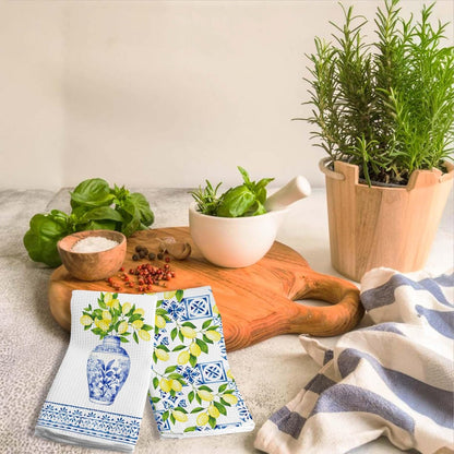 Blue and White Chinoiserie Lemon Kitchen Towels Dish Towels Dishcloth, Summer Decor for Kitchen Bathroom Home, 16 x 24 Seasonal Holiday Farmhouse Decoration Hand Towels Set of 2. (131)